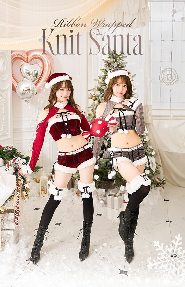 画像1: 【即日発送！】【クリスマスコスプレ7点セット】【Malymoon/マリームーン】リボンラッピングサンタセットアップ【フリーサイズ/2カラー】[YMT] (1)