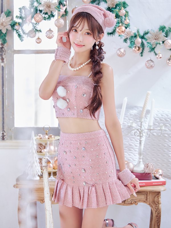 画像10: 【サンタSALE!!】【即日発送！】【サンタコス 4点セット】【XS-Lサイズ/1カラー】チェックセットアップビジューサンタコスプレ[OF01] (10)