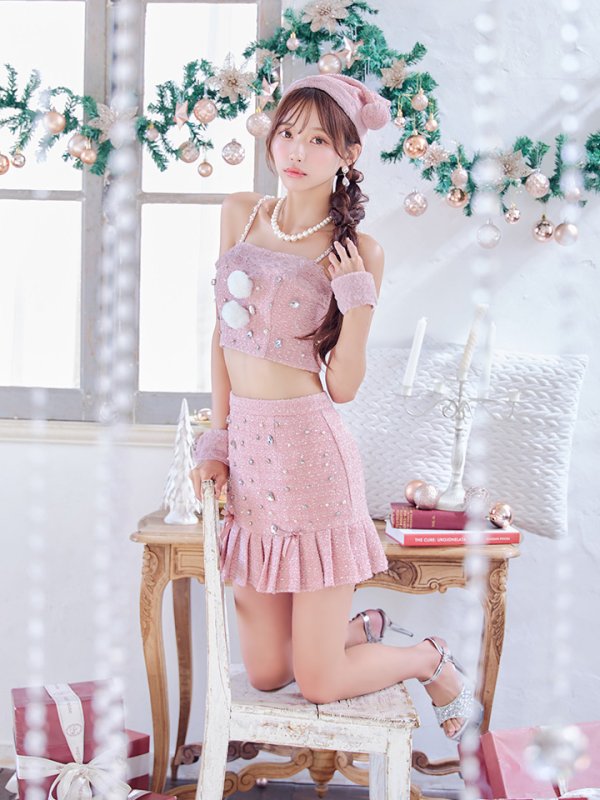 画像12: 【サンタSALE!!】【即日発送！】【サンタコス 4点セット】【XS-Lサイズ/1カラー】チェックセットアップビジューサンタコスプレ[OF01] (12)