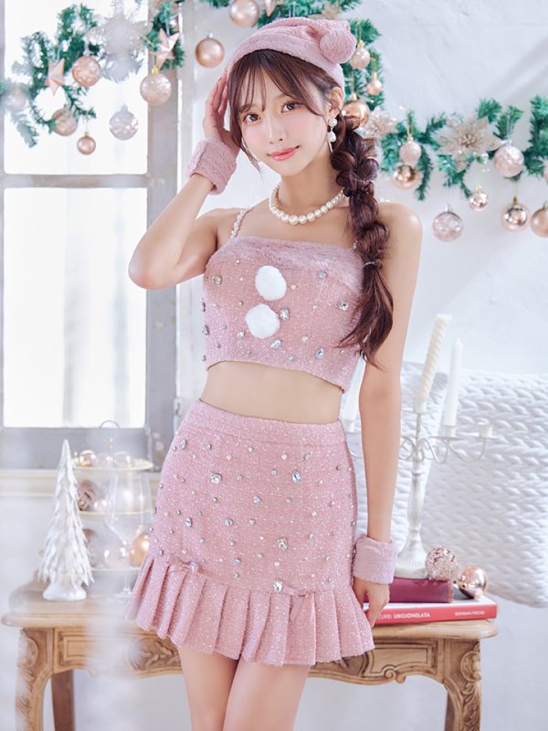 画像14: 【サンタSALE!!】【即日発送！】【サンタコス 4点セット】【XS-Lサイズ/1カラー】チェックセットアップビジューサンタコスプレ[OF01] (14)