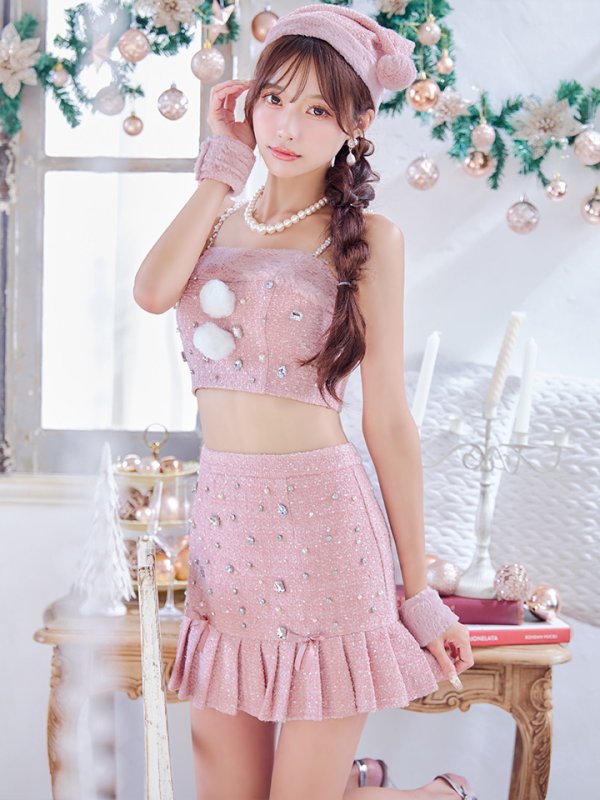 画像2: 【サンタSALE!!】【即日発送！】【サンタコス 4点セット】【XS-Lサイズ/1カラー】チェックセットアップビジューサンタコスプレ[OF01] (2)