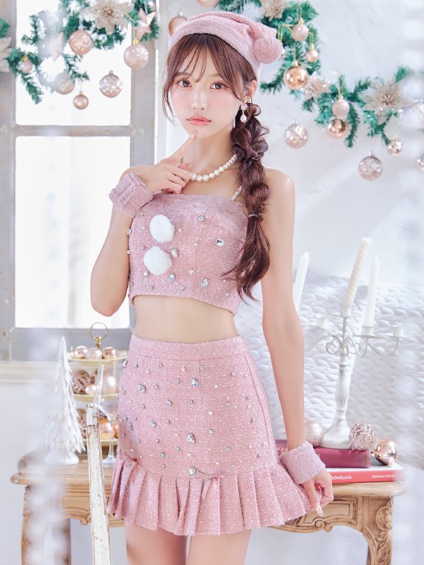 画像3: 【サンタSALE!!】【即日発送！】【サンタコス 4点セット】【XS-Lサイズ/1カラー】チェックセットアップビジューサンタコスプレ[OF01] (3)