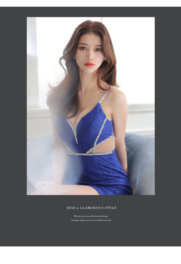 画像7: XSサイズあり【Glossy/グロッシー】ビジュー/ ウエストカット/ キャミソール/ ワンカラー/ タイト/ ミニドレス/ キャバドレス[OF08] (7)