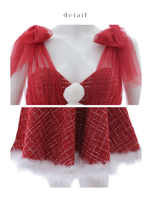 画像22: 【ノベルティ対象】【即日発送】【サンタコス 4点セット】【XS-XLサイズ/1カラー】チュールリボンツイードフレアサンタ[YMT] (22)