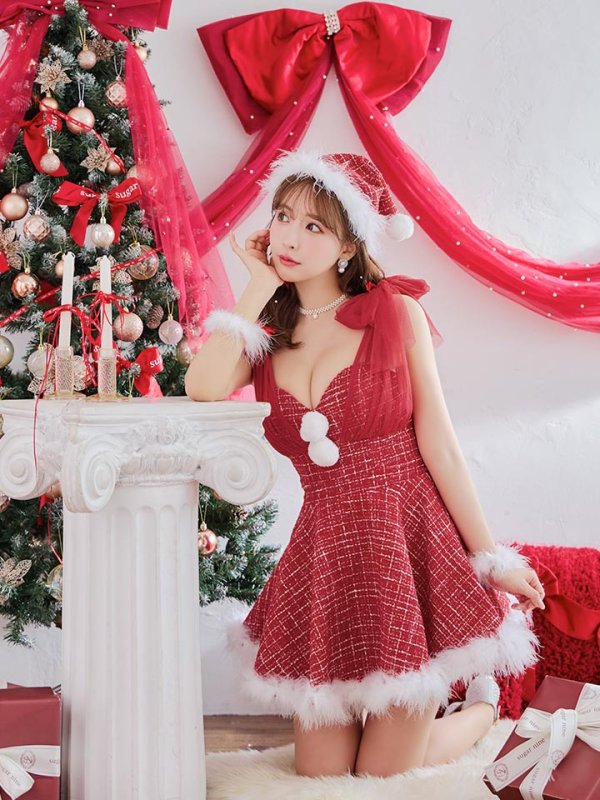 画像3: 【ノベルティ対象】【即日発送】【サンタコス 4点セット】【XS-XLサイズ/1カラー】チュールリボンツイードフレアサンタ[YMT] (3)