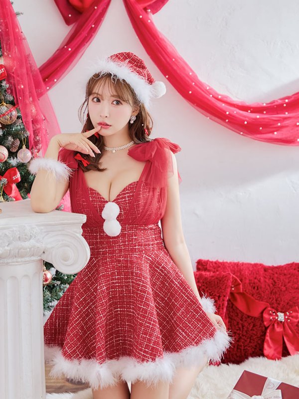 画像7: 【ノベルティ対象】【即日発送】【サンタコス 4点セット】【XS-XLサイズ/1カラー】チュールリボンツイードフレアサンタ[YMT] (7)