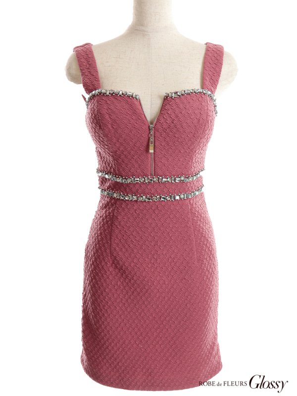 画像38: XSサイズあり【Glossy/グロッシー】バストジッパー/ ビジュー/ ワッフル/ ノースリーブ/ ワンカラー/ タイト/ ミニドレス/ キャバドレス[OF08] (38)