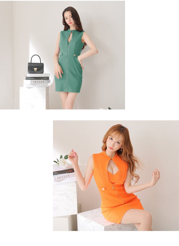 画像9: XSサイズあり【Glossy/グロッシー】ジッパー/ リブニット/ シンプル/ ワンカラー/ ノースリーブ/ タイト/ ミニドレス/ キャバドレス[OF08] (9)