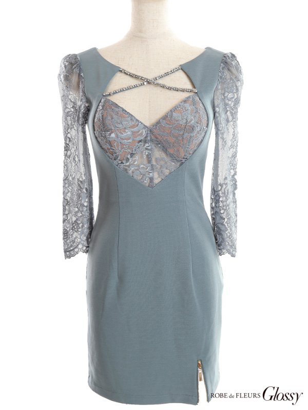 画像17: XS-Lサイズあり【Glossy/グロッシー】クロスビジュー/ 五分袖/ 袖あり/ ストレッチ/ タイト/ ミニドレス/ キャバドレス[OF08] (17)