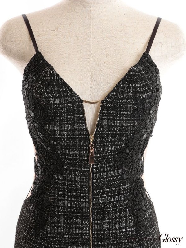 画像18: XSサイズあり【Glossy/グロッシー】スプリングツイード/ ジッパー/ キャミソール/ サイドシアー/ タイト/ ミニドレス/ キャバドレス[OF08] (18)