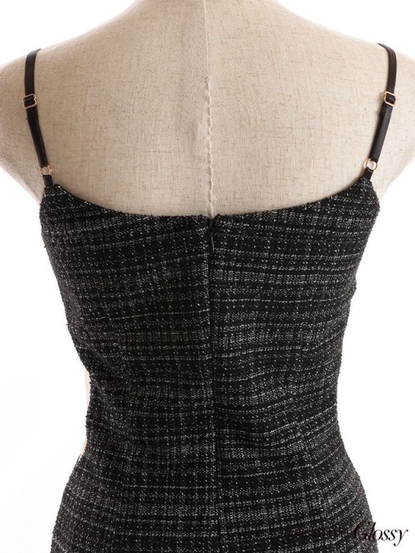 画像20: XSサイズあり【Glossy/グロッシー】スプリングツイード/ ジッパー/ キャミソール/ サイドシアー/ タイト/ ミニドレス/ キャバドレス[OF08] (20)