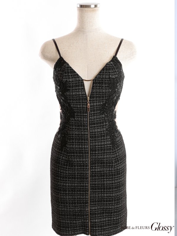 画像21: XSサイズあり【Glossy/グロッシー】スプリングツイード/ ジッパー/ キャミソール/ サイドシアー/ タイト/ ミニドレス/ キャバドレス[OF08] (21)