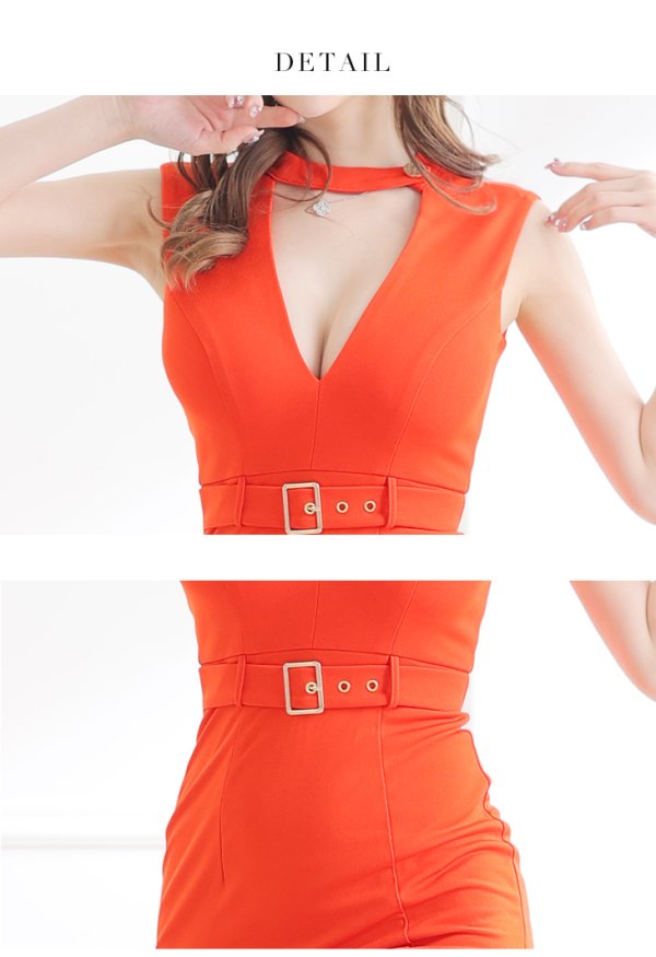 画像13: XSサイズあり【Glossy/グロッシー】チョーカー風ベルト/ カットアウト/ シンプル/ ワンカラー/ ノースリーブ/ タイト/ ミニドレス/ キャバドレス[OF2] (13)