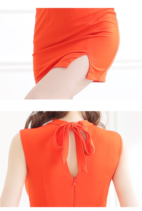 画像14: XSサイズあり【Glossy/グロッシー】チョーカー風ベルト/ カットアウト/ シンプル/ ワンカラー/ ノースリーブ/ タイト/ ミニドレス/ キャバドレス[OF2] (14)