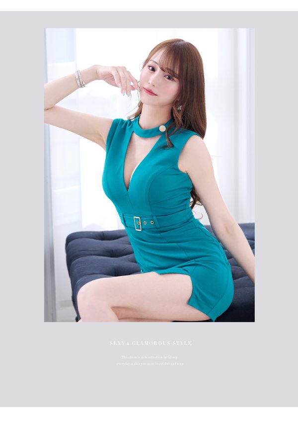 画像11: XSサイズあり【Glossy/グロッシー】チョーカー風ベルト/ カットアウト/ シンプル/ ワンカラー/ ノースリーブ/ タイト/ ミニドレス/ キャバドレス[OF2] (11)