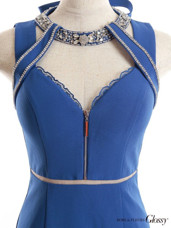 画像16: Lサイズあり【Glossy/グロッシー】フロントジッパー/ ウエストシースルー/ ワンカラー/ ノースリーブ/ タイト/ スリット/ ロングドレス/ キャバドレスlong[OF08] (16)