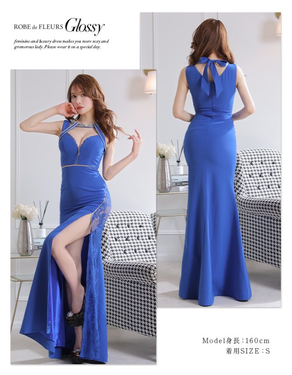 画像10: Lサイズあり【Glossy/グロッシー】フロントジッパー/ ウエストシースルー/ ワンカラー/ ノースリーブ/ タイト/ スリット/ ロングドレス/ キャバドレスlong[OF08] (10)