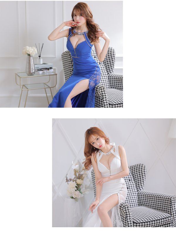 画像6: Lサイズあり【Glossy/グロッシー】フロントジッパー/ ウエストシースルー/ ワンカラー/ ノースリーブ/ タイト/ スリット/ ロングドレス/ キャバドレスlong[OF08] (6)