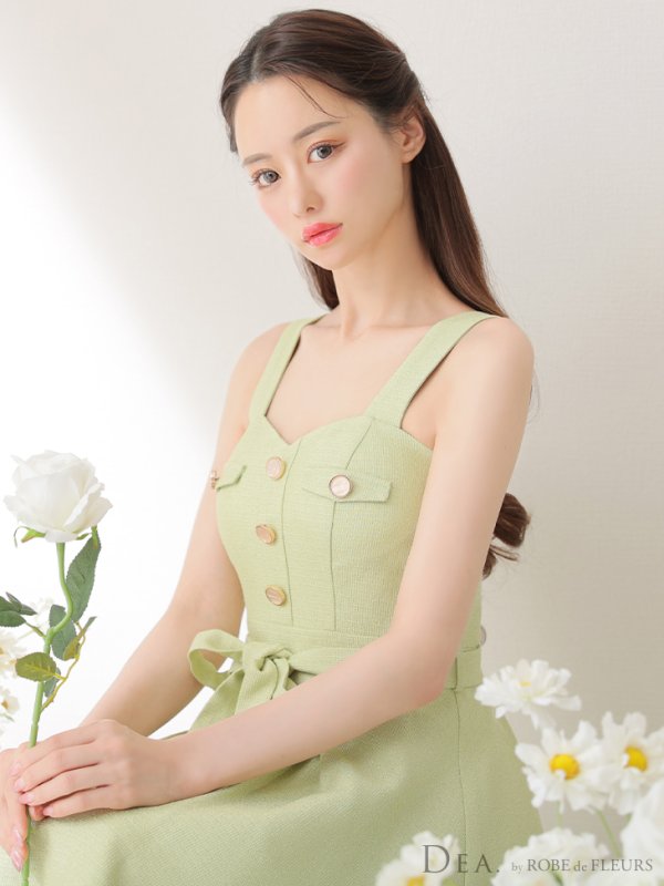 画像14: Lサイズあり【DEA./ディア】サマーツイード/ ビスチェ/ ノースリーブ/ ベルト付き/ 膝丈/ フレア/ ワンピース/ ミディアムドレス/ キャバドレス【OF08】 (14)