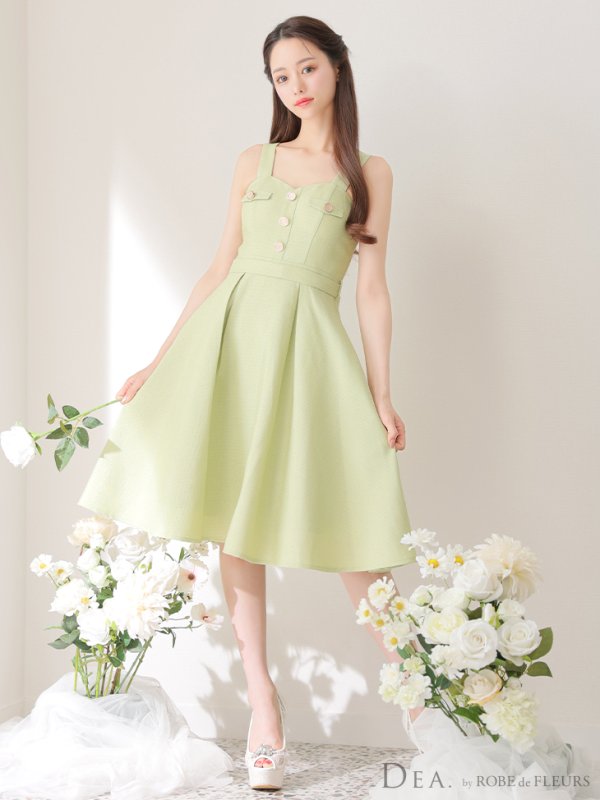 画像15: Lサイズあり【DEA./ディア】サマーツイード/ ビスチェ/ ノースリーブ/ ベルト付き/ 膝丈/ フレア/ ワンピース/ ミディアムドレス/ キャバドレス【OF08】 (15)