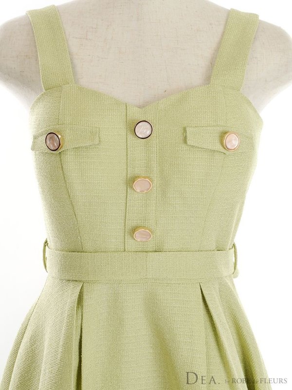 画像17: Lサイズあり【DEA./ディア】サマーツイード/ ビスチェ/ ノースリーブ/ ベルト付き/ 膝丈/ フレア/ ワンピース/ ミディアムドレス/ キャバドレス【OF08】 (17)