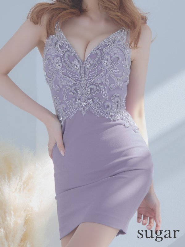 画像27: XSサイズあり【IRMA/イルマ】 ワンカラー/ Vネック/ デザイン刺繍/ ノースリーブ/ タイト/ ミニドレス/ キャバドレス【HC02】 (27)