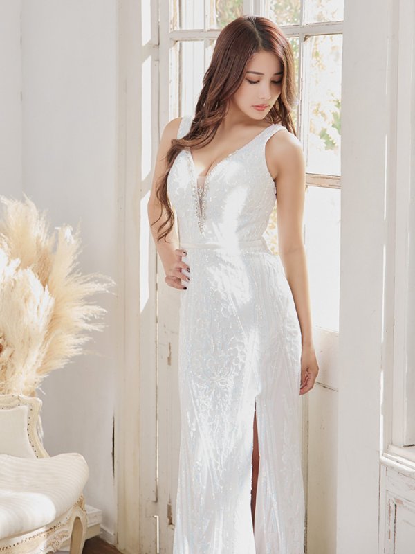 画像5: Lサイズあり【JEAN MACLEAN/ジャンマクレーン】マーメイド/ スパンコール刺繍/ ノースリーブ/ スピンドル/ スリット/ ロングドレス/ キャバドレスlong[OF2A] (5)