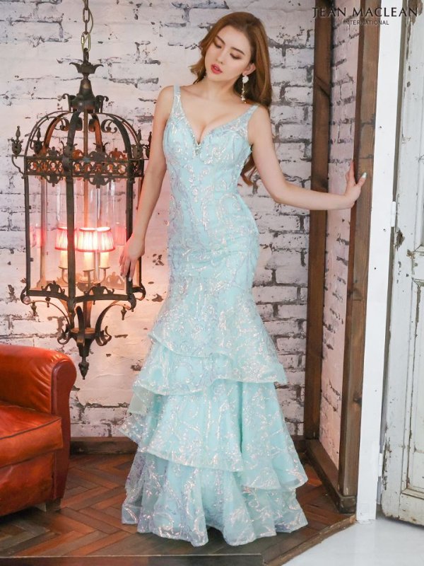 画像4: Lサイズあり【JEAN MACLEAN/ジャンマクレーン】マーメイド/ スパンコール刺繍/ ノースリーブ/ フリル/ スピンドル/ ロングドレス/ キャバドレスlong[OF2A] (4)