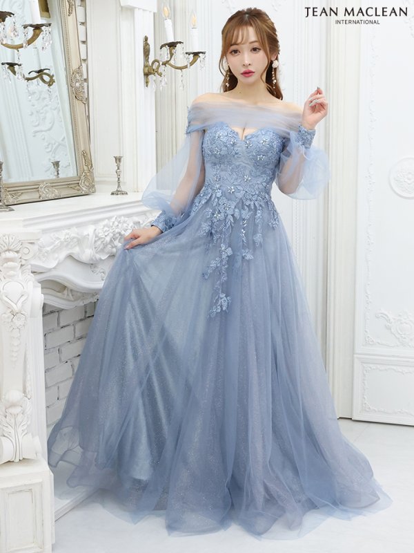 画像7: Lサイズあり【JEAN MACLEAN/ジャンマクレーン】ベア/ オフショル/ 2way/ ショールスリーブ/ 袖あり/ 立体フラワー刺繍/ ラメ/ プリンセス/ ロングドレス/ キャバドレス long[OF2A] (7)