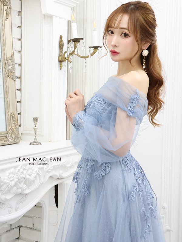 画像4: Lサイズあり【JEAN MACLEAN/ジャンマクレーン】ベア/ オフショル/ 2way/ ショールスリーブ/ 袖あり/ 立体フラワー刺繍/ ラメ/ プリンセス/ ロングドレス/ キャバドレス long[OF2A] (4)