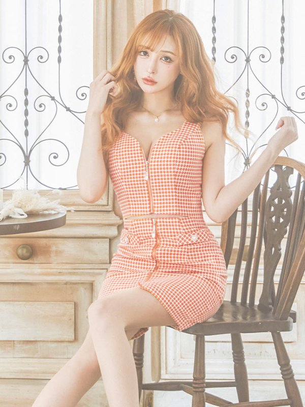 画像2: XSサイズあり【IRMA/イルマ】フロントジップ/ ビスチェ/ ウエストカット/ パールボタン/ タイト/ ミニドレス/ キャバドレス【HC02】 (2)