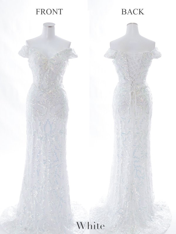【JEAN MACLEAN/ジャンマクレーン】スパンコール/ オフショル/ スピンドル/ シアー/ マーメイド/ ロングドレス/ キャバドレスlong ホワイト