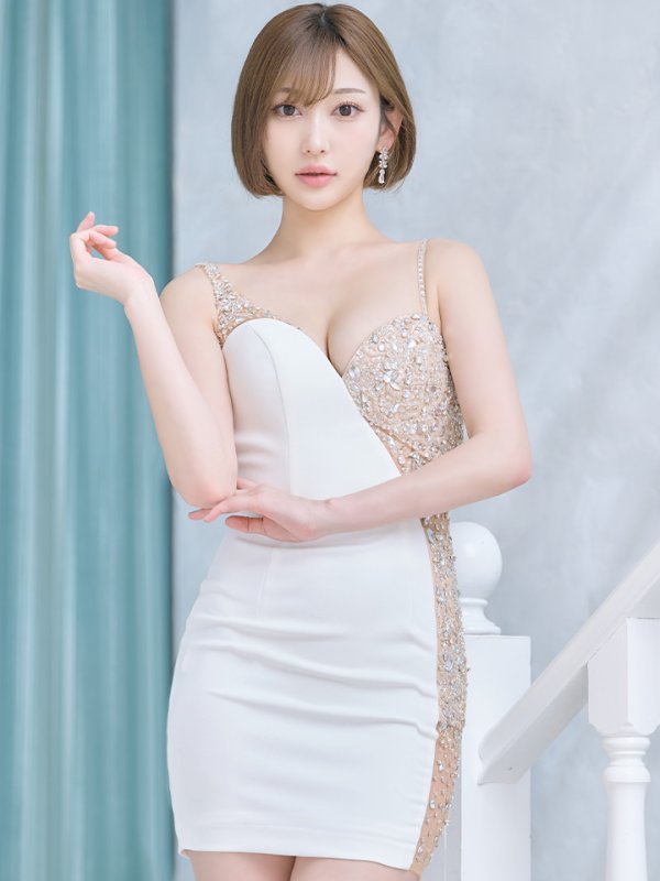 画像4: XSサイズあり【IRMA/イルマ】ワンカラー/ ビジュー/ スパンコール/ ワンショルデザイン/ アシンメトリー/ カットアウト/ シアー/ タイト/ ミニドレス/ キャバドレス【HC02】 (4)