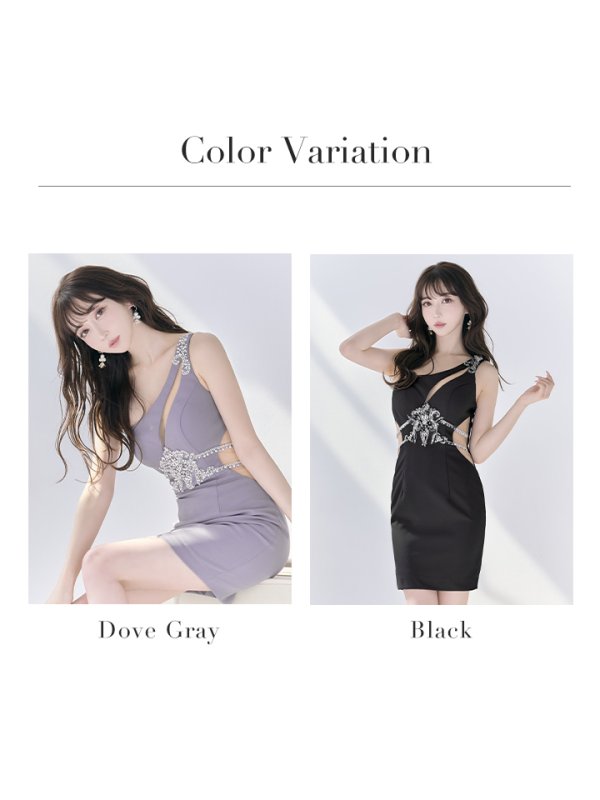 画像9: XSサイズあり【IRMA/イルマ】ワンショル/ ビジュー/ ワンカラー/ カットアウト/ シアー/ タイト/ ミニドレス/ キャバドレス【HC02】 (9)