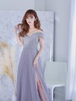 画像2: Lサイズあり【IRMA/イルマ】オフショル/ ラメ/ ハートカット/ スリット/ スピンドル/ フレア/ バースデー/ ロングドレス/ キャバドレス long (2)