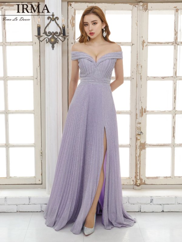 画像2: Lサイズあり【IRMA/イルマ】オフショル/ ラメ/ ハートカット/ スリット/ スピンドル/ フレア/ バースデー/ ロングドレス/ キャバドレス long[OF2A] (2)