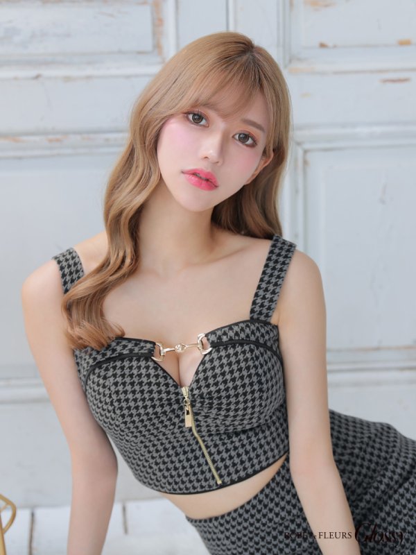 画像19: XSサイズあり【Glossy/グロッシー】ツイード/ 千鳥柄/ ジップ/ チェーン/ フロントロックデザイン/ セットアップ/ タイト/ ミニドレス/ キャバドレス[OF08] (19)