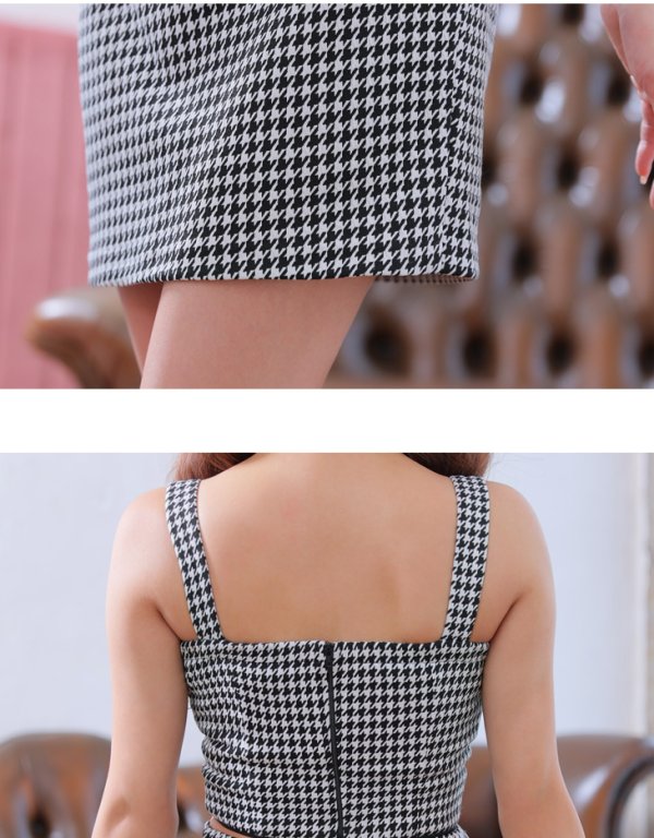 画像14: XSサイズあり【Glossy/グロッシー】ツイード/ 千鳥柄/ ジップ/ チェーン/ フロントロックデザイン/ セットアップ/ タイト/ ミニドレス/ キャバドレス[OF08] (14)