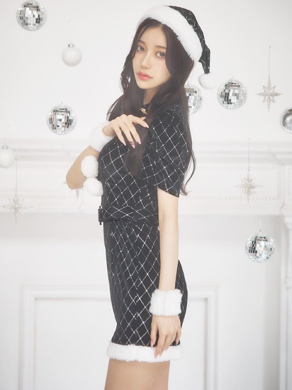 画像8: 【即日発送！】【サンタコス 4点セット】【XS-XLサイズ/2カラー】袖付きビジューベロアタイトサンタコスプレ[YMT] (8)