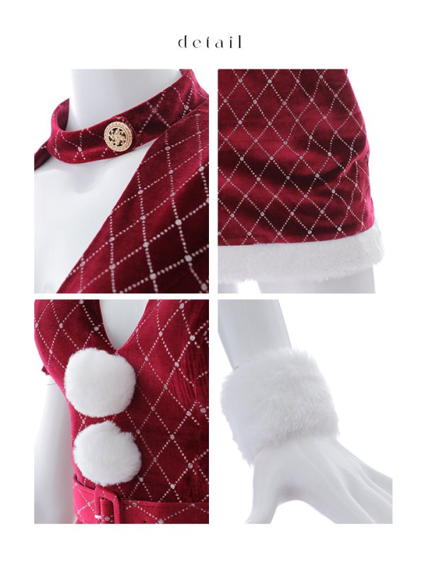 画像26: 【即日発送！】【サンタコス 4点セット】【XS-XLサイズ/2カラー】袖付きビジューベロアタイトサンタコスプレ[YMT] (26)