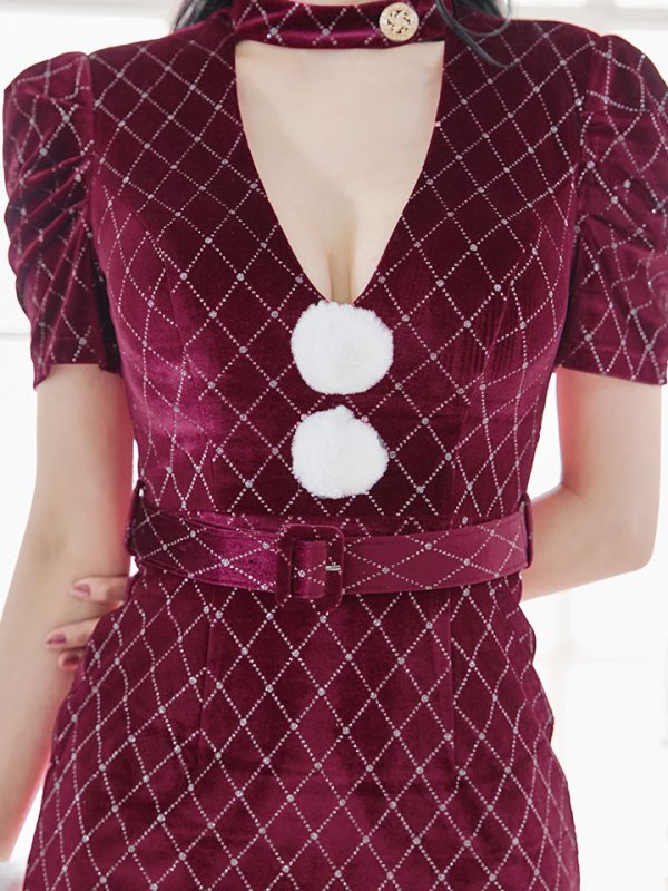 画像36: 【即日発送！】【サンタコス 4点セット】【XS-XLサイズ/2カラー】袖付きビジューベロアタイトサンタコスプレ[YMT] (36)