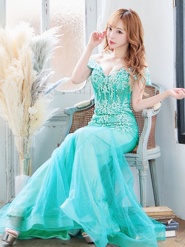 画像10: Lサイズあり【JEAN MACLEAN/ジャンマクレーン】マーメイド/ オフショル/ フラワー刺繍/ ラメネット/ スピンドル/ ロングドレス/ キャバドレスlong[OF2A] (10)