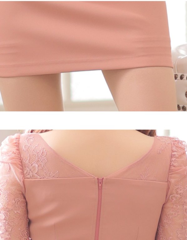 画像14: XSサイズあり【Glossy/グロッシー】レース/ ビジュー/ 五分袖/ 七分袖/ 袖あり/ セットアップ/ タイト/ ミニドレス/ キャバドレス[OF08] (14)