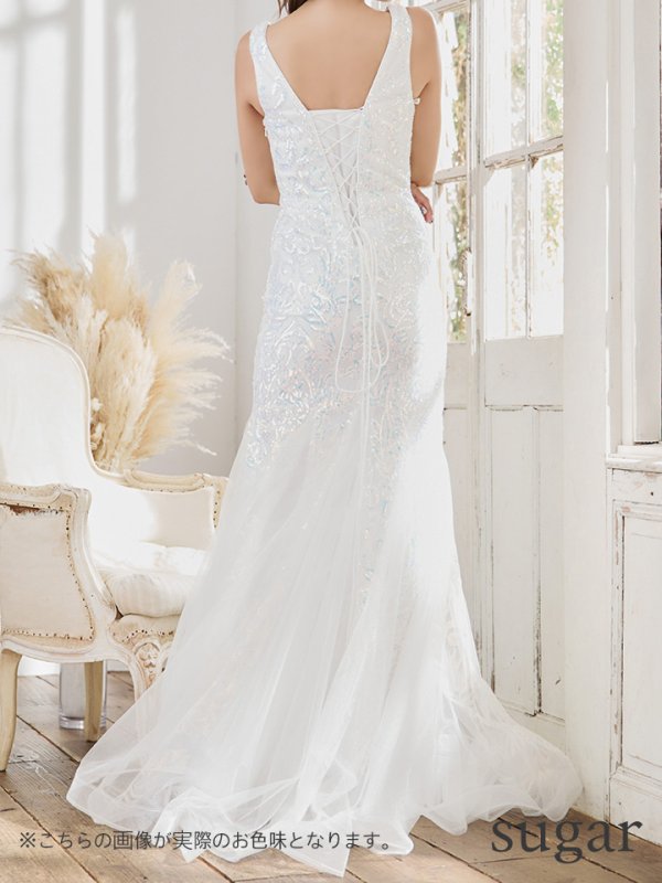 画像9: 【JEAN MACLEAN/ジャンマクレーン】マーメイド/ スパンコール刺繍/ ノースリーブ/ Vネック/ ネットレース/ スピンドル/ ロングドレス/ キャバドレスlong[OF2A] (9)