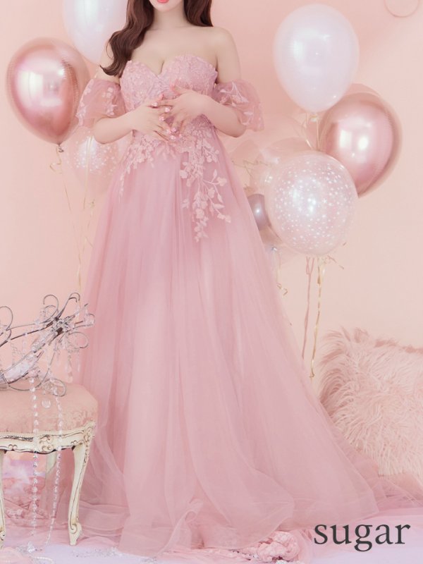 画像8: Lサイズあり【JEAN MACLEAN/ジャンマクレーン】ベア/ オフショル/ 2way/ パフスリーブ/ 袖あり/ コルセット風/ スピンドル/ フラワー刺繍/ ネットレース/ プリンセス/ ロングドレス/ キャバドレス long[OF2A] (8)