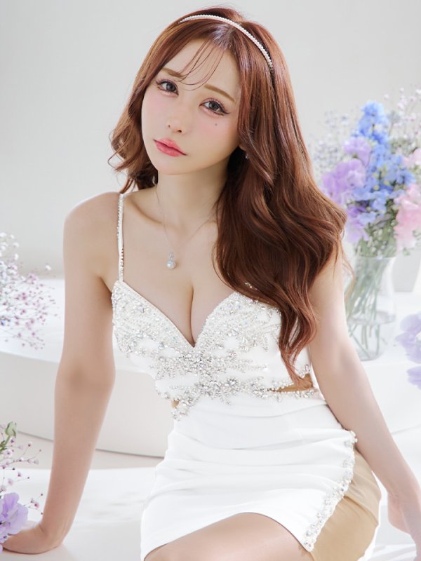 画像3: sugarオリジナルカラー・XSサイズあり【IRMA/イルマ】ワンカラー/ キャミソール/ ビジュー刺繍/ シアー/ タイト/ ミニドレス/ キャバドレス【HC02】 (3)