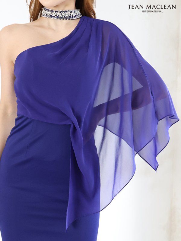 画像17: Lサイズあり【JEAN MACLEAN/ジャンマクレーン】シンプル/ ワンカラー/ シフォンスリーブ/ ワンショル/ チョーカー風デザイン/ タイト/ 膝丈/ ミディアムドレス/ キャバドレス【HC02】 (17)