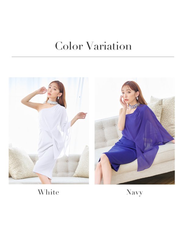 画像19: Lサイズあり【JEAN MACLEAN/ジャンマクレーン】シンプル/ ワンカラー/ シフォンスリーブ/ ワンショル/ チョーカー風デザイン/ タイト/ 膝丈/ ミディアムドレス/ キャバドレス【HC02】 (19)