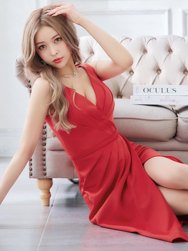 画像3: sugarオリジナルカラー・Lサイズあり【JEAN MACLEAN/ジャンマクレーン】シンプル/ ワンカラー/ Vネック/ ノースリーブ/ タック/ タイト/ 膝丈/ ミディアムドレス/ キャバドレス【HC02】 (3)