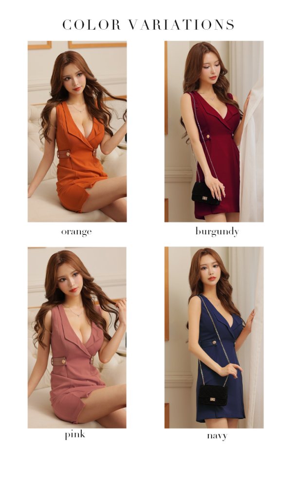 画像29: XSサイズあり【Glossy/グロッシー】襟付き/ レザーベルトデザイン/ ノースリーブ/ シンプル/ ワンカラー/ タイト/ ミニドレス/ キャバドレス[OF08] (29)